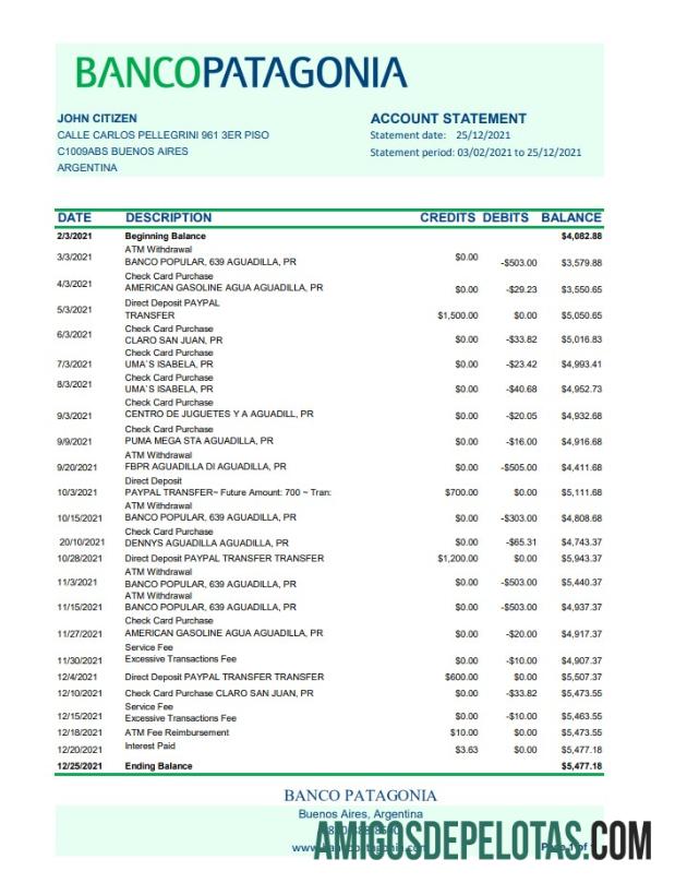 Argentina Banco Patagonia amostra